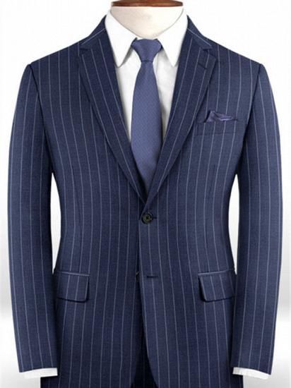 Dark Blue Business Formal Suits | Fashion Two Buttons Striped Tuxedo Online