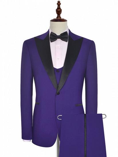 Black Silk Peak Lapel Three Piece Wedding Tuxedos | Mens Suits with Vest for Prom_1