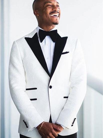 Jonathan White Jacquard Peaked Lapel Wedding Groom Suit