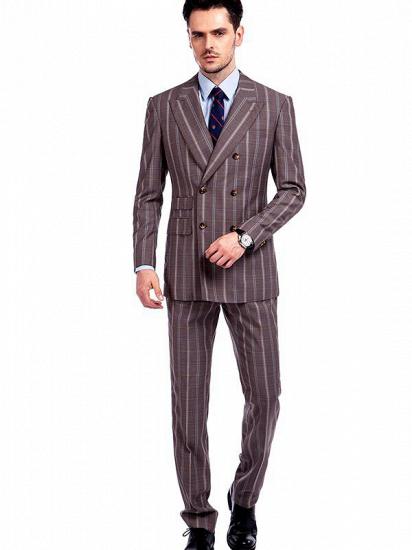 Peak Lapel Plaid Double Breasted Premium Mens Suits with Flap Pocket