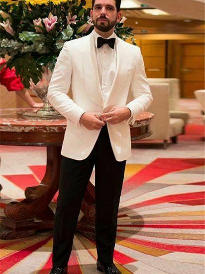 Tristan Stylish White Shawl Lapel One Buttons Slim Fit Wedding Suits_1