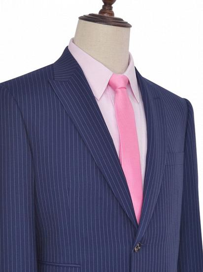 Vertical Stripes Peak Lapel Mens Suits for Business | Two Buttons Navy Blue Suits for Men_4