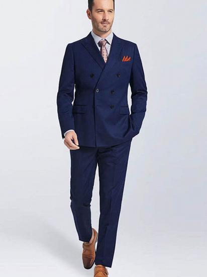 Navy Blue Double Breasted Peak Lapel Slim Fit Mens Suits