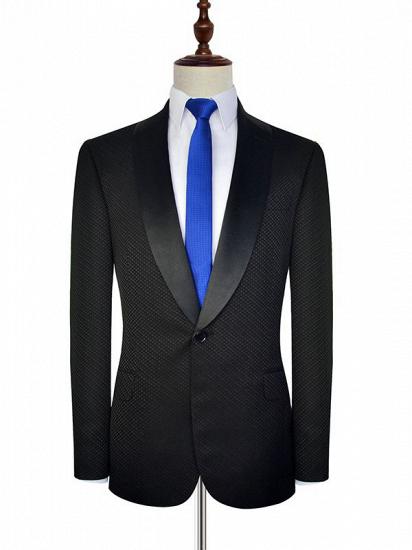 Unique Small Check Pattern Jacquard Wedding Suits for Groom | Black Mens Prom Suits_3