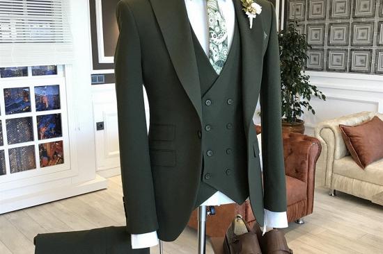 Michael Unique Dark Green One Button 3 Flaps Tailored Business Suits For Men_2