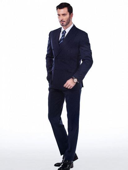 Noble Peak Lapel Dark Navy Mens Suits | Stripes Double Breasted Suits for Men_2
