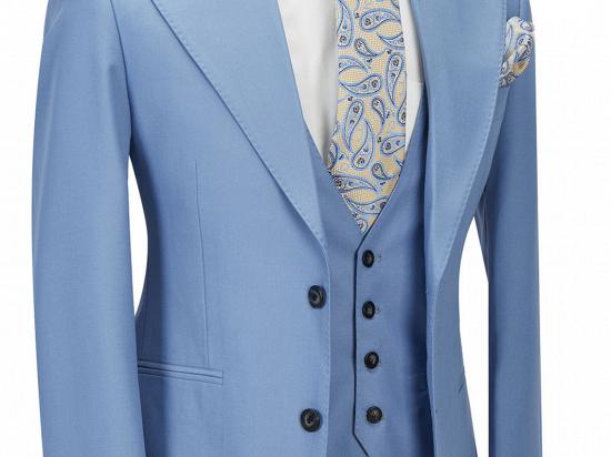 Gentle Blue Peak Lapel Men's Suit | 3 Piece Men's Formal Suit without Flap_2