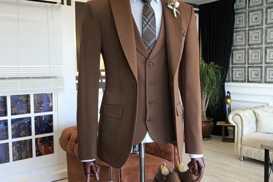 Charles Newest Brown 3-Pieces Peaked Lapel Business Suits For Men_2