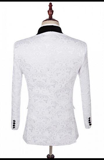 Dillon White Three Pieces Fashion Jacquard Shawl Lapel Wedding Suits_2