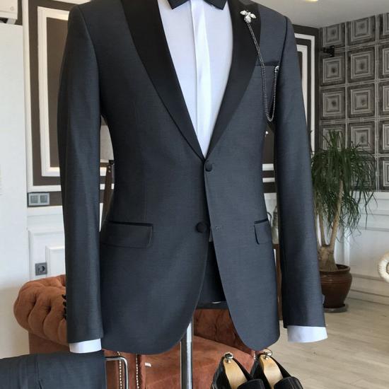 Barnett Classic Black Peaked Lapel Single Breasted Formal Business Men Suits_1