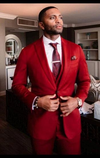 Alexander Red Three Pieces Stylish Velvet Peaked Lapel Men Suits_1
