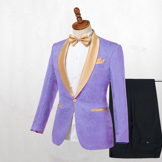 Lavender One Button Jacquard Fashion Slim Fit Wedding Tuxedo for Men_2