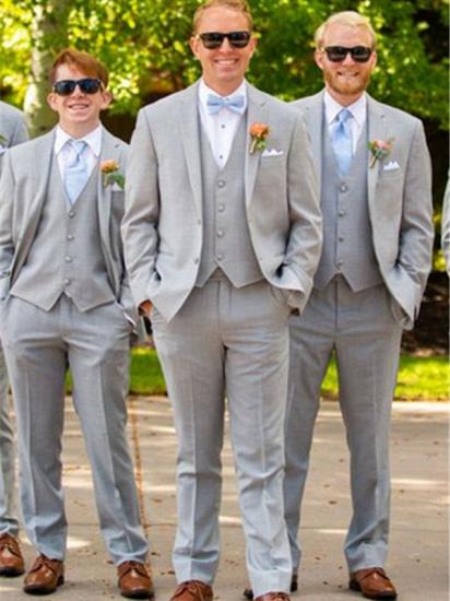 Light Grey Wedding Groomsmen Suits | Three Pieces Notched Lapel Men Suits_1
