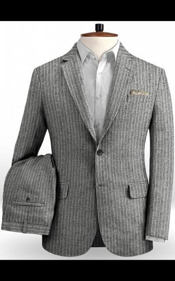 Grey Linen Men Suits | Two Pieces Striped Tuxedo_2