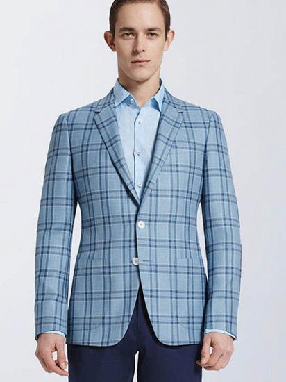 Modern Light Blue Plaid Suit Blazer Jacket Casual for Prom_1