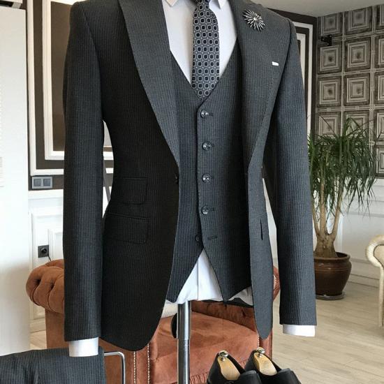 Devin Black Velvet 3-Pieces Peaked Lapel One Button Men Suits For Business_1