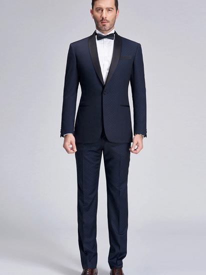 Gentle Blue Dots Shawl Lapel Wedding Tuxedos | Dark Navy Wedding Suits for Men