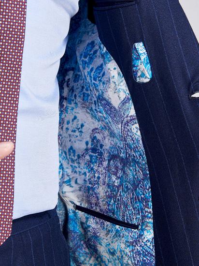 Elegant Light Grey Stripes Flap Pockets Navy Blue Mens Suits for Formal_8