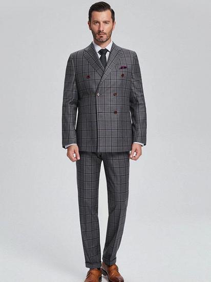 Retro Large Plaid Dark Grey Double Breasted Mens Suits for Business_1