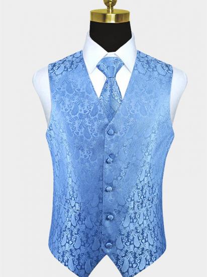 Light Blue Party Prom Paisley Mens Waistcoat with Tie Set_1