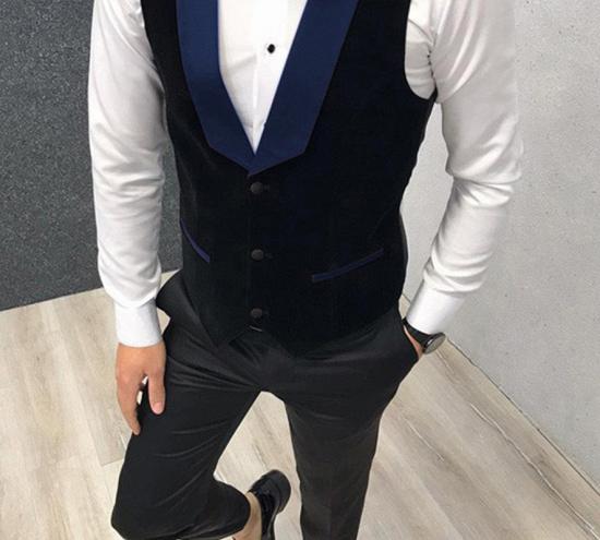 3 Piece Black-and-blue Peak Lapel Wedding Suits Tuxedos with Waistcoat_2