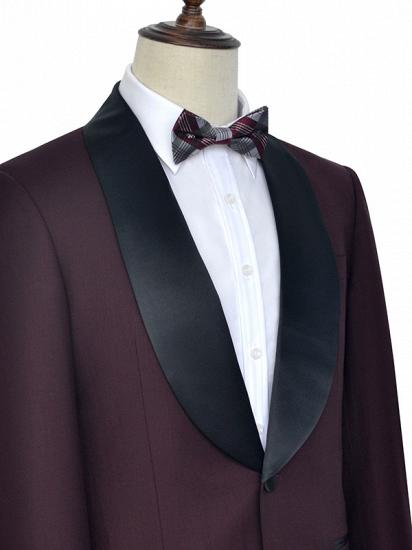 Luxury Black Shawl Collor One Button Burgundy Wedding Suits for Men_3