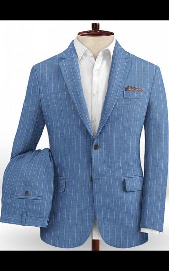 Ocean Blue Striped Prom Tuxedo | Two Pieces Linen Men Suits_2