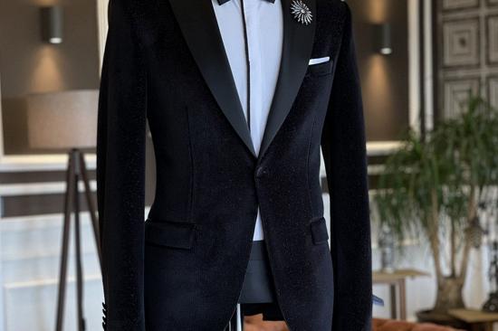 Roman All Black Velvet 2 Pieces Peaked Lapel Business Suits For Men_2