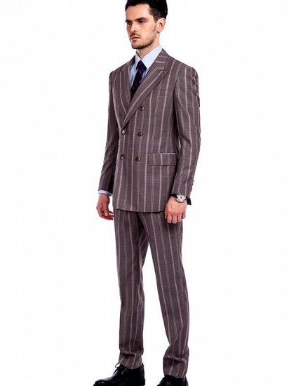 Peak Lapel Plaid Double Breasted Premium Mens Suits with Flap Pocket_2