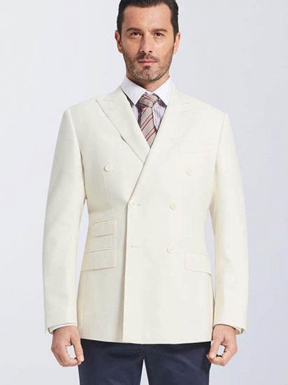 Ivory Double Breasted Mens Wedding Tuxedo Blazer Jacket_1