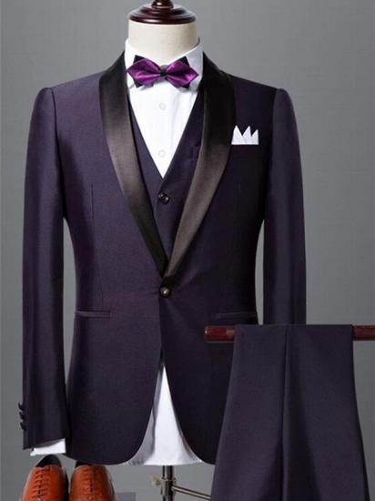 Classic Dark Purple Shawl Lapel Black Wedding Tuxedo| Bespoke Prom Dress Suit 3 Pieces_1