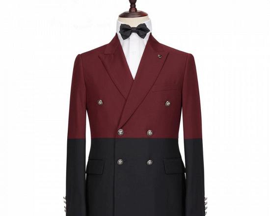 Emmanuel Fashion Burgundy and Black Double Breasted Peaked Lapel Men Suits for Prom_4