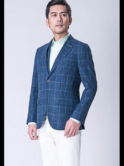 Casual Blended Blue Outdoor Balzer | Business Plaid Jacket Online_2