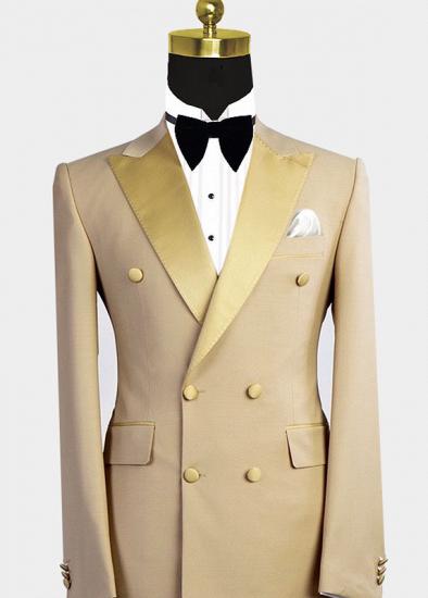Reed Gold Peaked Lapel Double Breasted Bespoke Men Suit for Prom