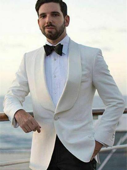 Tristan Stylish White Shawl Lapel One Buttons Slim Fit Wedding Suits_3