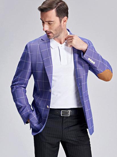 Modern Plaid Violet Purple Elbow Patch Blazer Jacket for Men_3