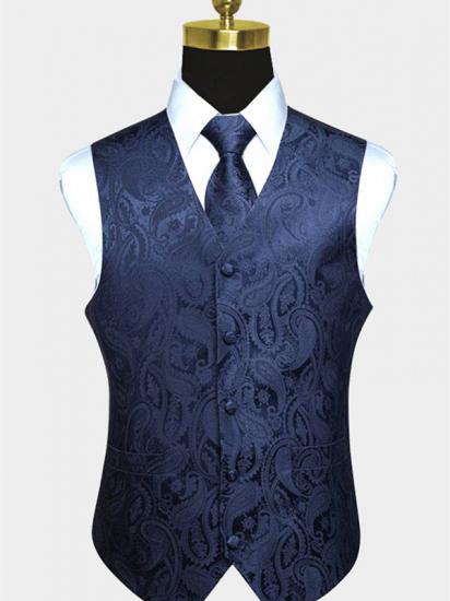 Silk Navy Blue Paisley Vest with Tie Set_1
