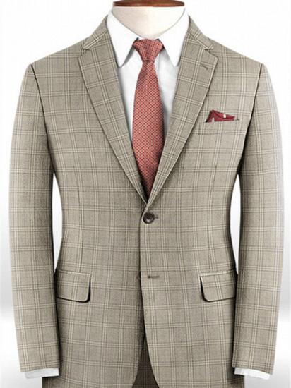Khaki Checked Two Pieces Tuxedo Online | Fashion Slim Fit Men Suits_1