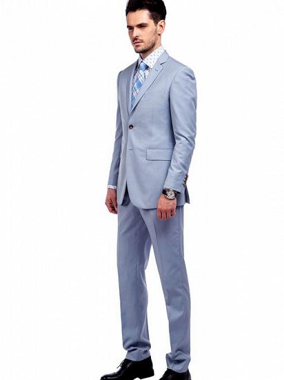 Solid Light Blue Mens Suits with Flap Pockets_2