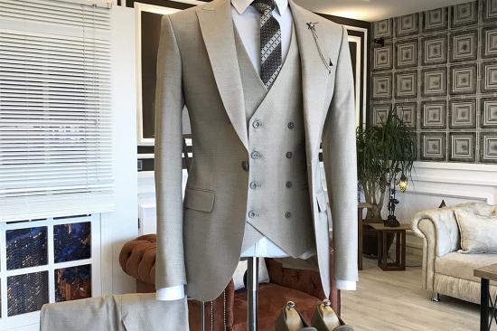 Luther Popular Light Khaki Peaked Lapel 2 Flaps Bespoke Business Suits_2