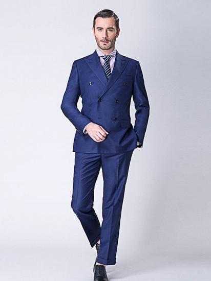 Stylish Peak Lapel Double Breasted Blue Mens Suits Online_1