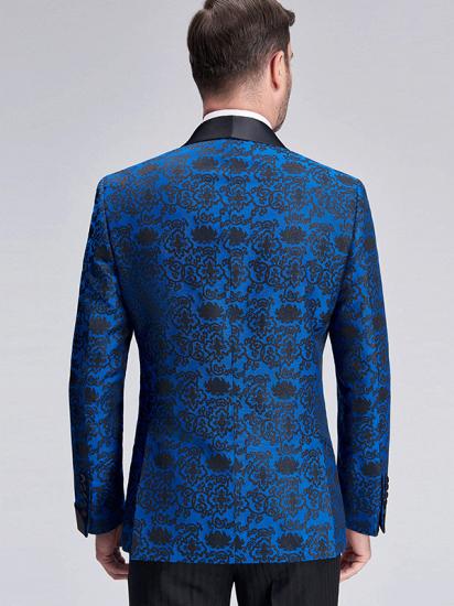 Black Shawl Lapel Blue Jacquard Wedding Suit Blazers for Men_3