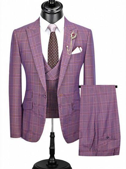 Fashion Slim Fit Dress Suit | 3 Pieces Plaid Checked Prom Tuxedo_1