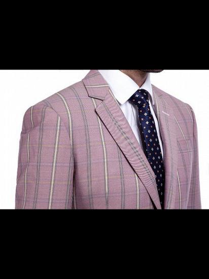 New Coming Plaid Pink Mens Suits with Flap Pocket_5