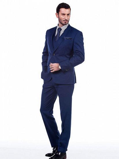 Premium Peak Lapel Navy Blue Three Piece Suits for Men with Double Breasted Vest_2