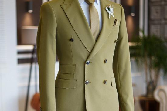 Nat Fashion Green Peaked Lapel Double Breasted Prom Men Suits_2