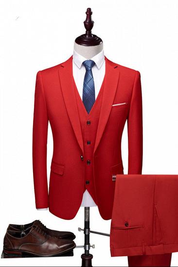 Red Fashion Notched Lapel Tuxedo | Bespoke Three Pieces Men Suits_1