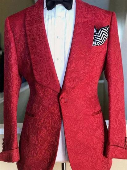Red Jacquard Floral Patter Jacket for Men | Wedding Formal Groomsman Suits Blazer_1