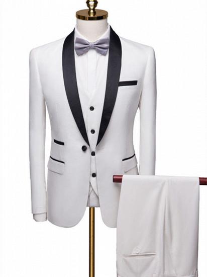 New Fashion White Shawl Lapel Men Suit | Casual Slim Fit Prom Groom Business Host Wedding Suit Tuxedos