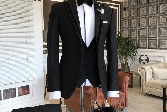 Anthony  Stylish 3-pieces Black Peaked Lapel Business Men Suits_2